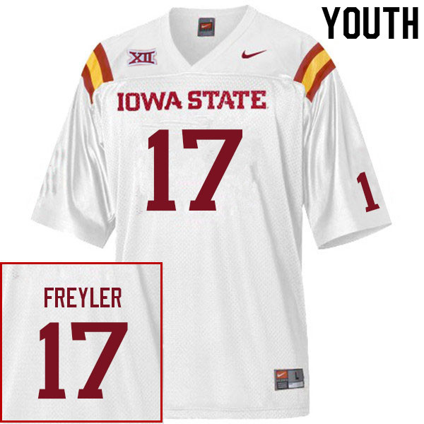 Youth #17 Beau Freyler Iowa State Cyclones College Football Jerseys Sale-White - Click Image to Close